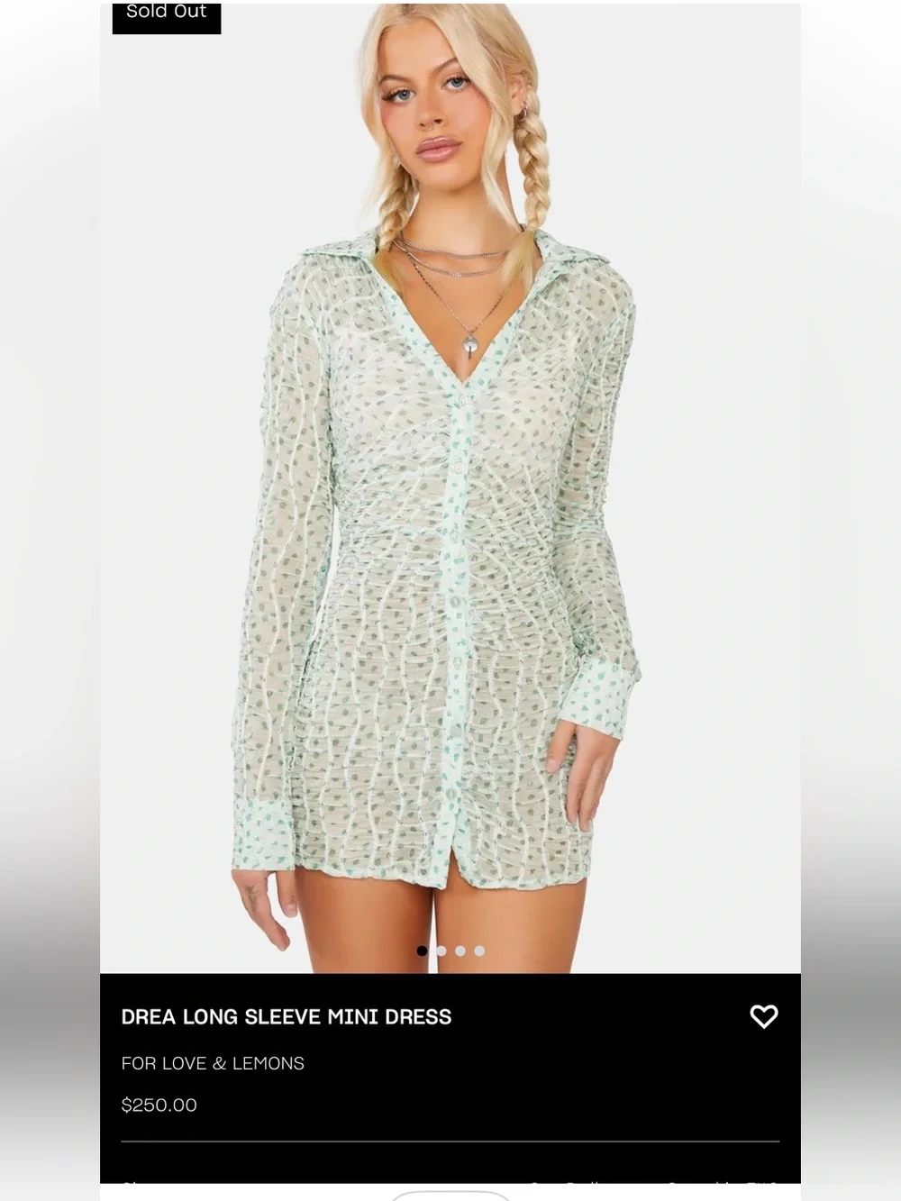 For Love And Lemons Drea Long Sleeve Collared Button-Front Dress NWT $250 - Picture 8 of 8